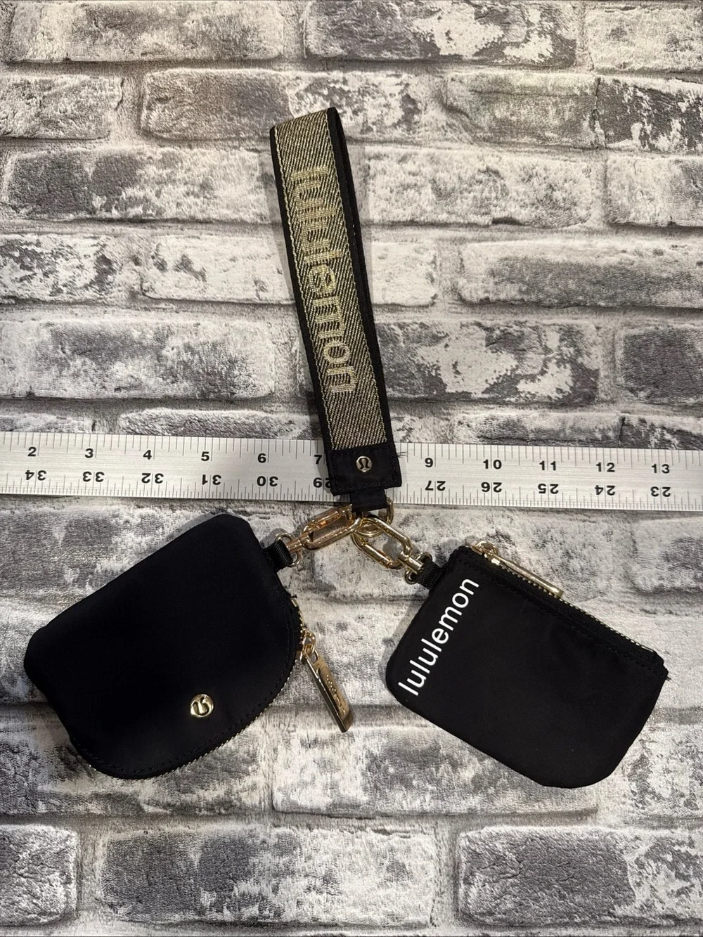 lululemon Black/Gold 2-Piece Dual Pouch Wristlet Organizer Set w/Detachable Logo